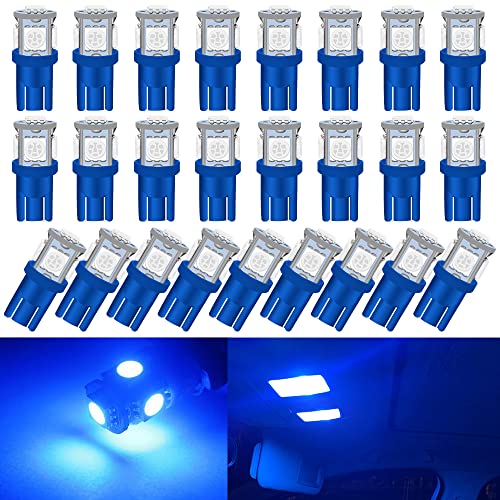 UNXMRFF 25-Pack 194 LED Light Bulb, Super Bright T10 LED Bulb Blue, 2825 Bulb 5050 Chipset 5-SMD, W5W 168 LED Bulbs Replacement for 12V Car Interior Dome Map Door Courtesy License Plate Lights - Image 1