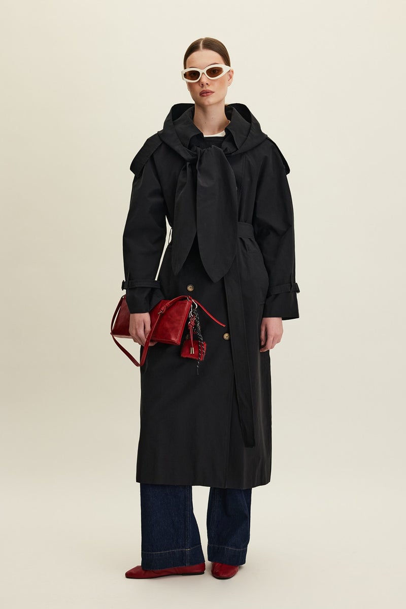 Manuka Tokyo Hooded Trench Coat Black  - Image 2