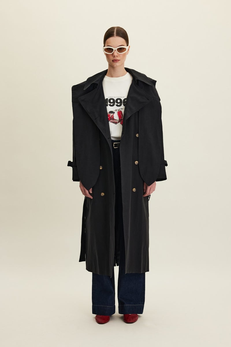 Manuka Tokyo Hooded Trench Coat Black  - Image 4