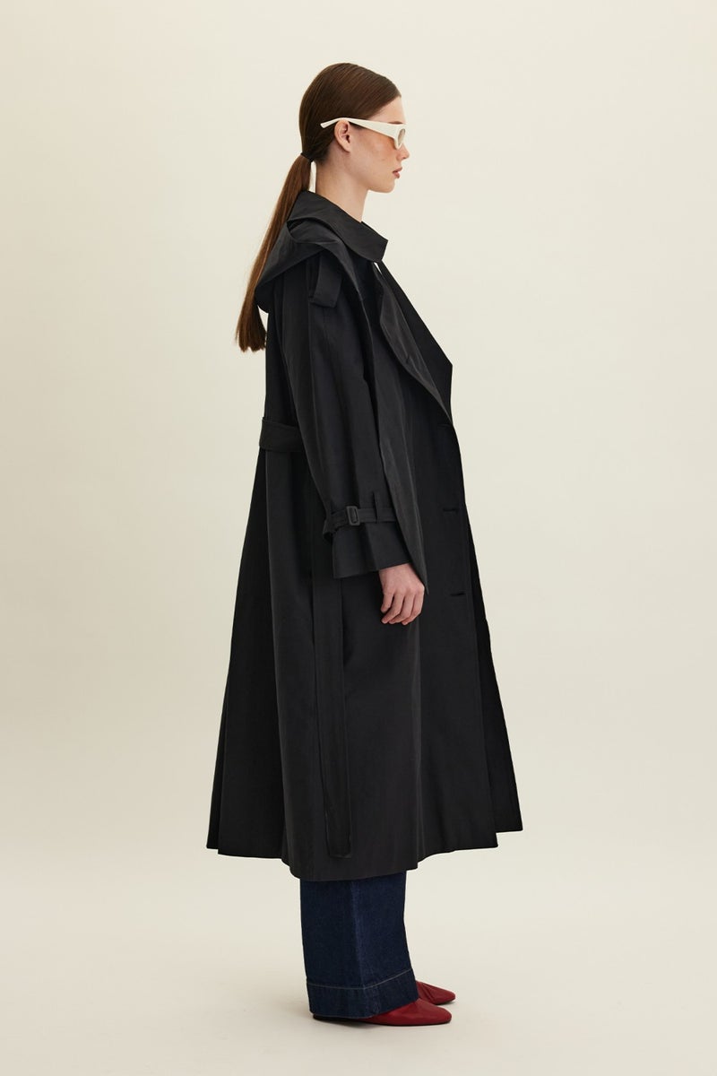 Manuka Tokyo Hooded Trench Coat Black  - Image 5