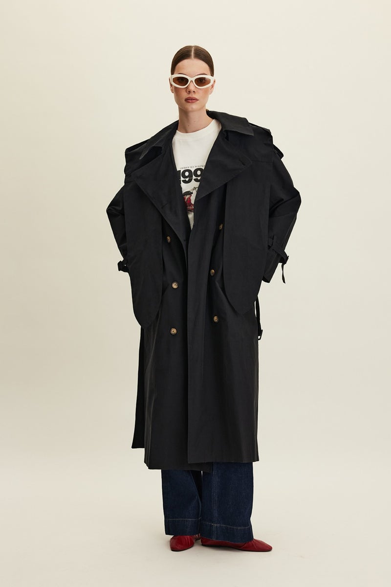 Manuka Tokyo Hooded Trench Coat Black  - Image 1