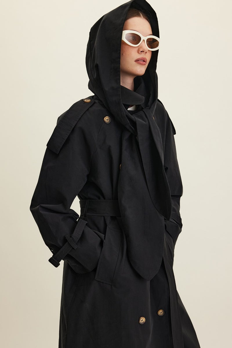 Manuka Tokyo Hooded Trench Coat Black  - Image 3