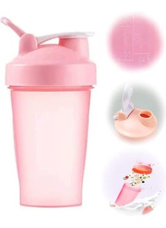 Sports Water Bottle, BPA-Free Protein Shaker Cup, Dishwasher Safe Sports Supplements Shakers, Multi-Function Leakproof Durable Shake Blender Cup with Snap-Fasten Cap, 400 Ml Capacity, Pink