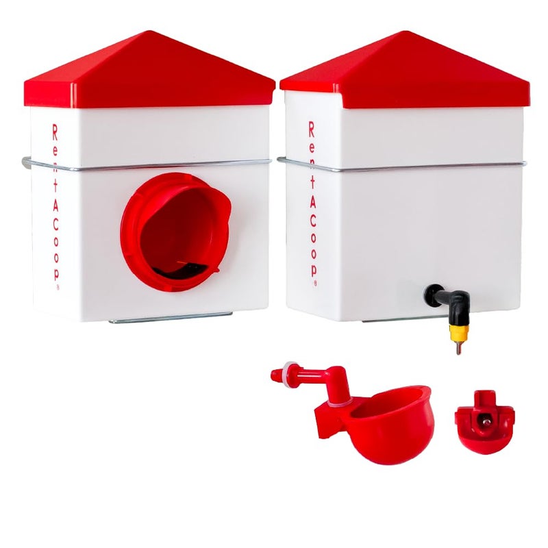 RentACoop 2.5 Pound Chick2Chicken Medium Port Feeder and 64 Ounce (2 Liter) Drinker Set for Chicks, Chickens, Quail, and Other Small Birds - Image 1