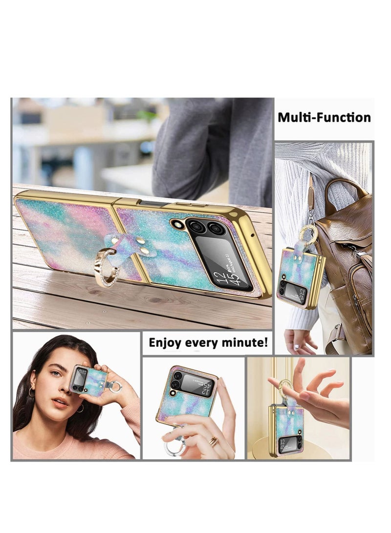 SYOSI Compatible Glitter Case for Samsung Galaxy Z Flip 4 5G Case with Screen Protector& Ring,Bling Rhinestone Diamond Case Crystal Samsung Flip 4 Case,Phone Case for Samsung Galaxy Z Flip 4 Case Blue - Image 5