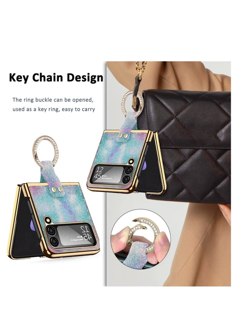 SYOSI Compatible Glitter Case for Samsung Galaxy Z Flip 4 5G Case with Screen Protector& Ring,Bling Rhinestone Diamond Case Crystal Samsung Flip 4 Case,Phone Case for Samsung Galaxy Z Flip 4 Case Blue - Image 3