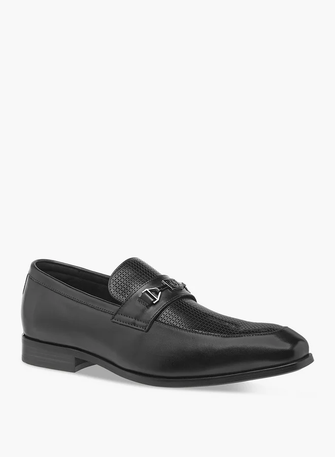 دوتشيني Men's Textured Slip-On Loafers with Metal Accent