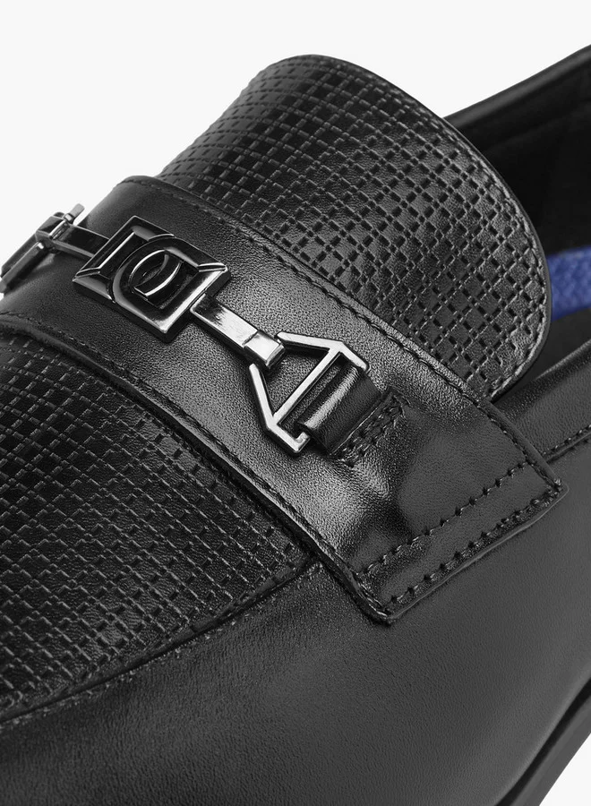 DUCHINI Men's Textured Slip-On Loafers with Metal Accent