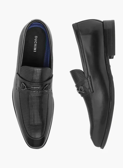 DUCHINI Men's Textured Slip-On Loafers with Metal Accent