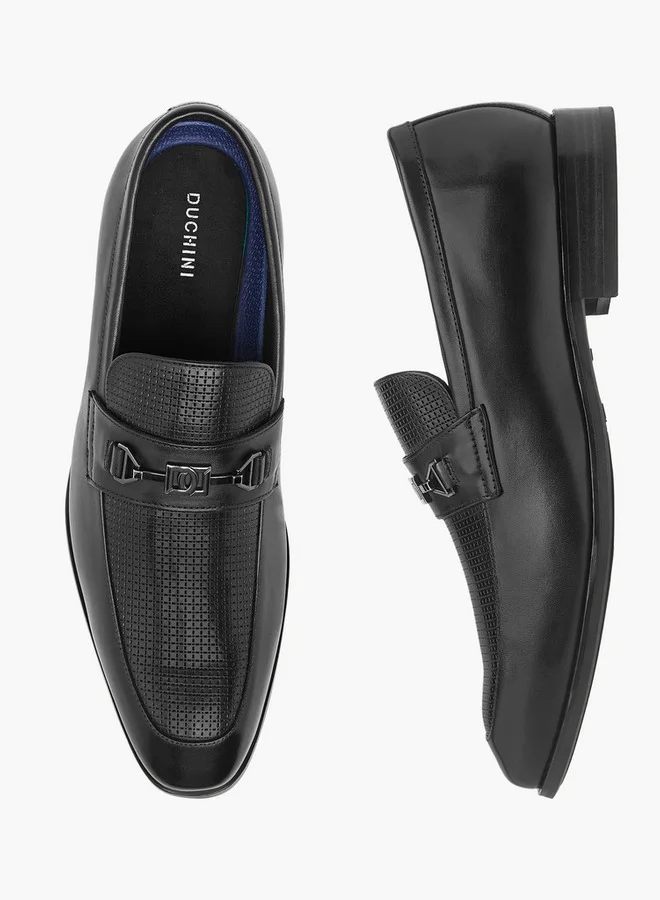 دوتشيني Men's Textured Slip-On Loafers with Metal Accent