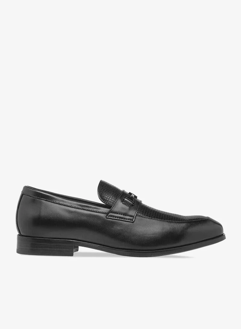 DUCHINI Men's Textured Slip-On Loafers with Metal Accent