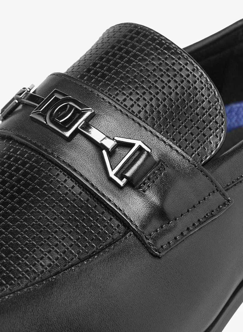 DUCHINI BLACK Men's Textured Slip-On Loafers with Metal Accent for Men | Best Price UAE