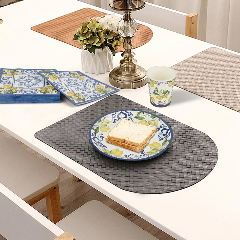Resflyar 250 PCS Capri Lemon Party Tableware Supplies  Disposable Blue Paper Plates Cups Napkins  Blue Tile and Mediterranean Lemon Dinnerware Set for Anniversary  Birthday Decorations  Serves 50 Guests - Image 4