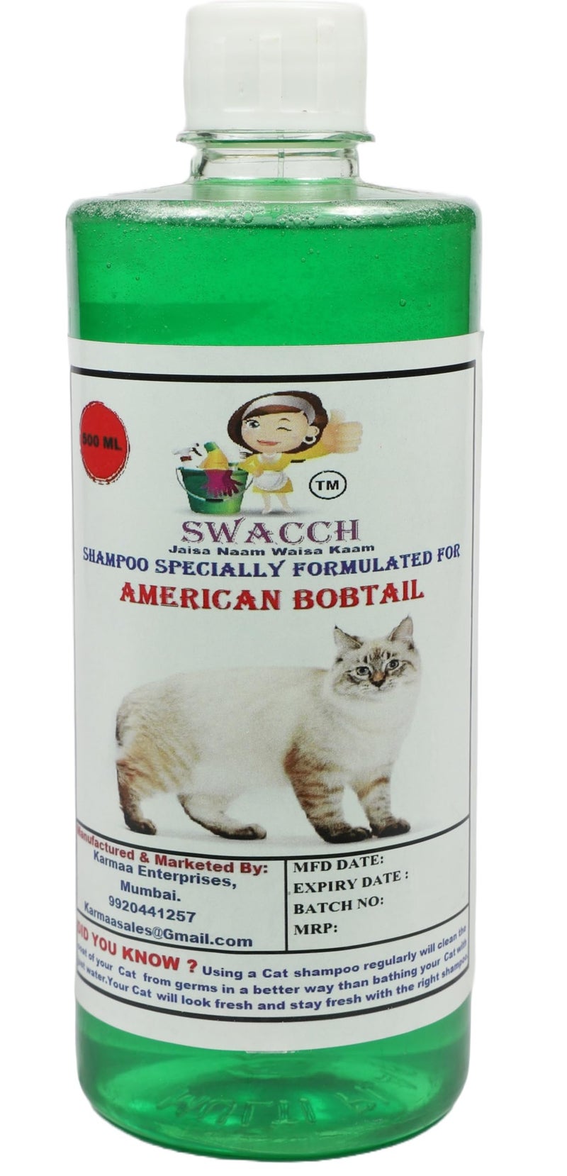 Swacch American Bobtail Cat Shampoo - 500ml (Neem Alovera) + Bath Brush with Adjustable Straps Combo Pack - Image 2