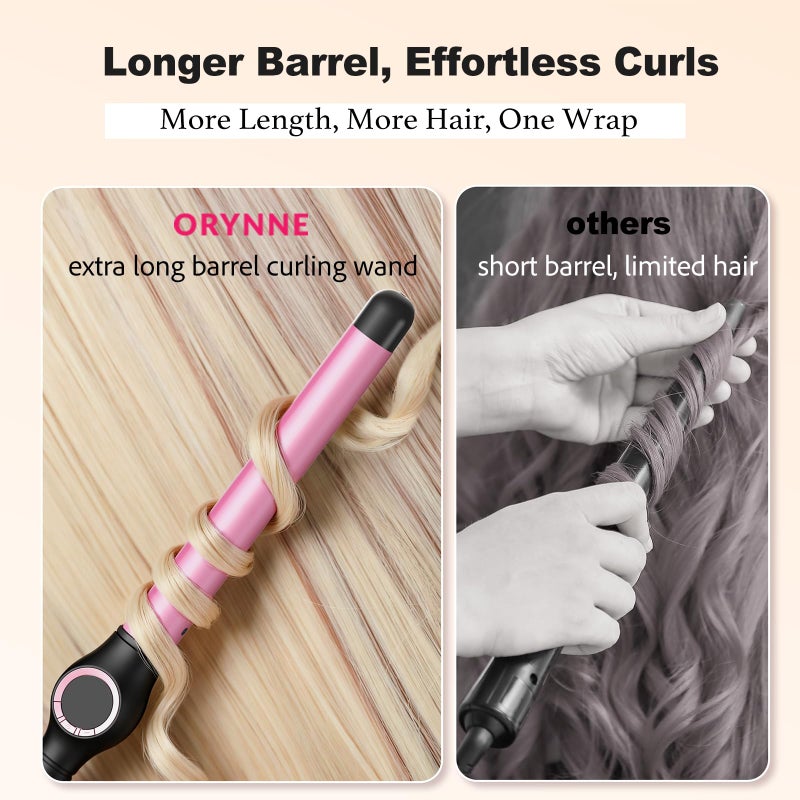 ORYNNE 1 Inch Curling Wand for Long Hair, Extra Long Barrel Ceramic Curling Wands, 7 Adjustable Heats for All Hair Type, 110-240V Dual Voltage Wand Curler, 60 Minutes Auto Shut Off - Image 3