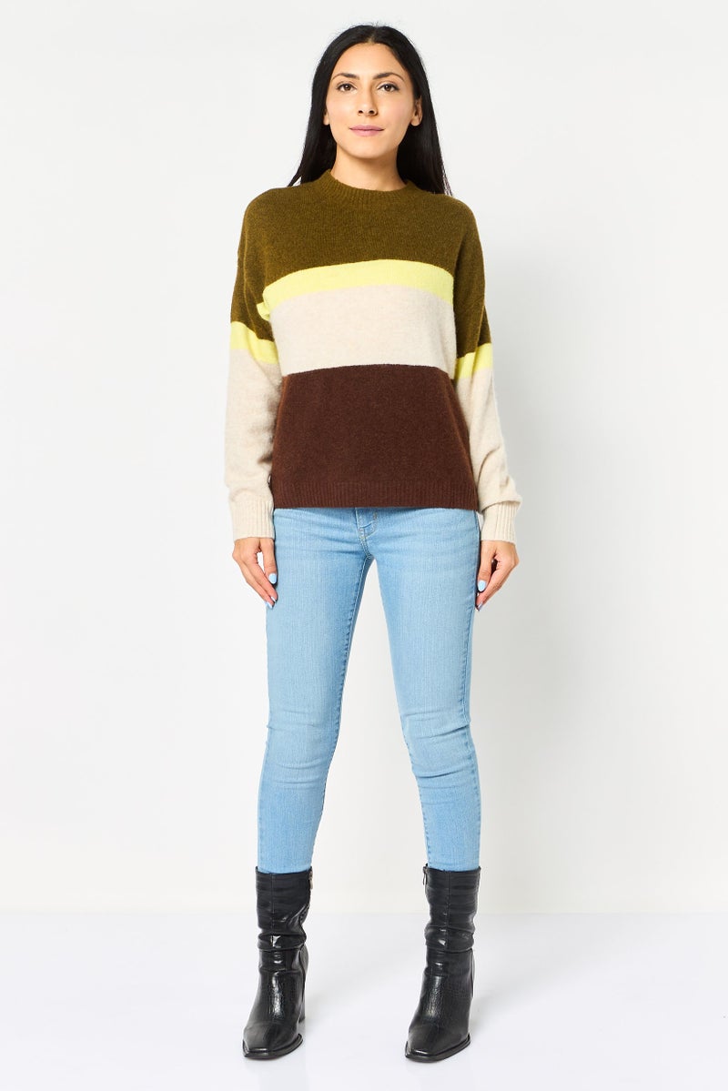 Selected Femme Women  Crew Neck Colorblock Sweater, Multicolor - Image 4