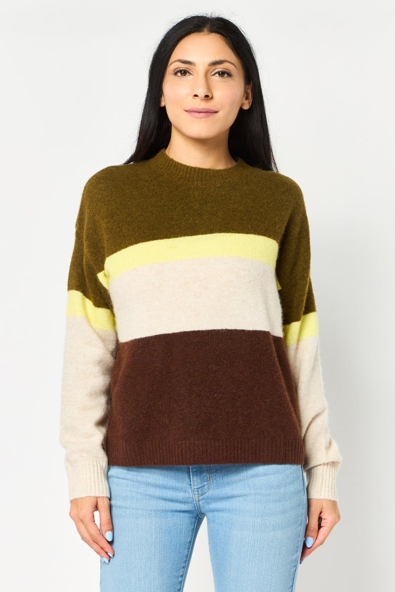 Selected Femme Women  Crew Neck Colorblock Sweater, Multicolor - Image 1