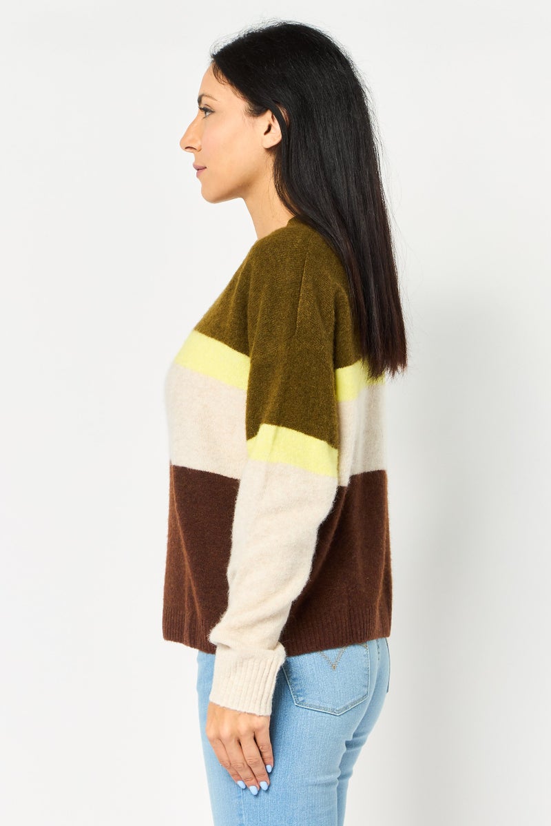 Selected Femme Women  Crew Neck Colorblock Sweater, Multicolor - Image 3