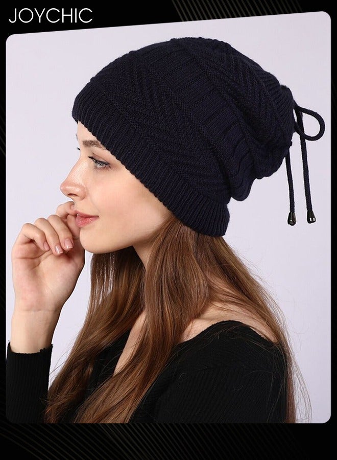 Joychic Women Winter Slouchy Beanie Outdoor Warm Stocking Hat Thick Knitted Skull Hats Multifunctional Hat for Scarves Mask Black - Image 2