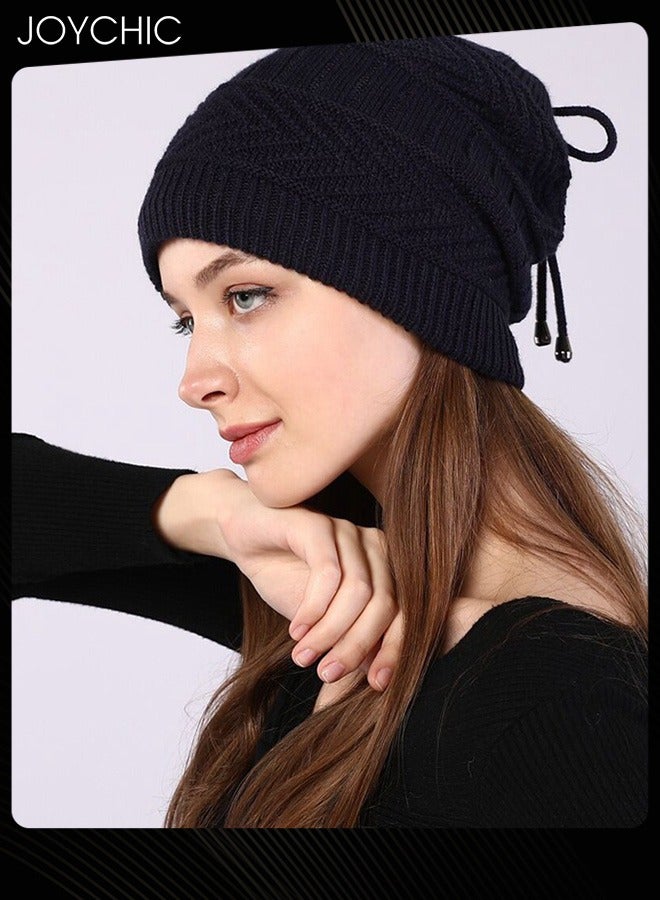 Joychic Women Winter Slouchy Beanie Outdoor Warm Stocking Hat Thick Knitted Skull Hats Multifunctional Hat for Scarves Mask Black - Image 4