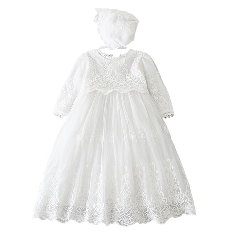 Leideur Baby Long Christening Gowns White Baptism Dress Special Occasion Dresses for Girls Birthday 12 Months White 1 - Image 2