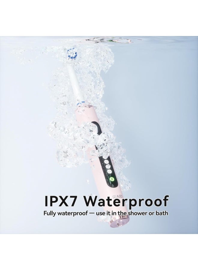سيجو فرشاة أسنان كهربائية دوارة من سيجو للبالغين مع 8 رؤوس فرشاة، 5 أوضاع تنظيف، فرشاة أسنان صوتية قابلة لإعادة الشحن مع مؤقت وحقيبة سفر للبالغين والأطفال (SG-2607-Pink) - Image 2