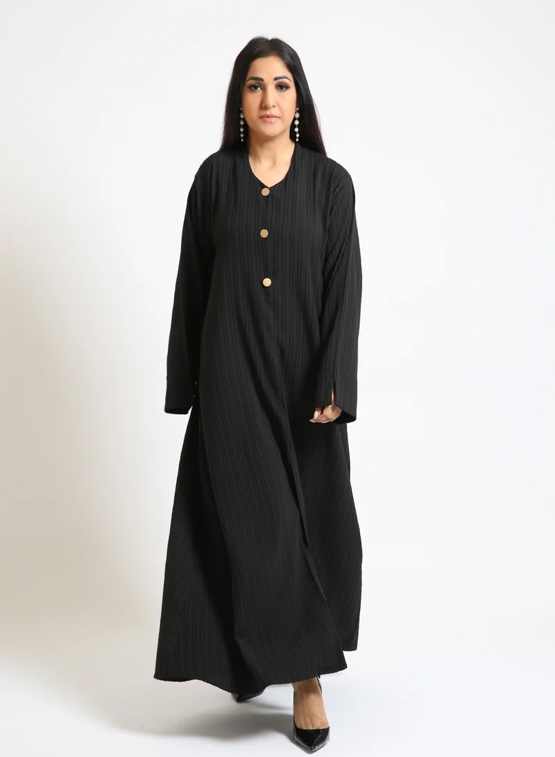 نيكياس قماش ناعم أسود بأزرار ذهبية وشق - مع شيلة