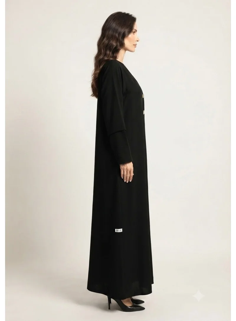 Nikias Black Soft Fabric with Golden Buttons and Slit – Sheila Included