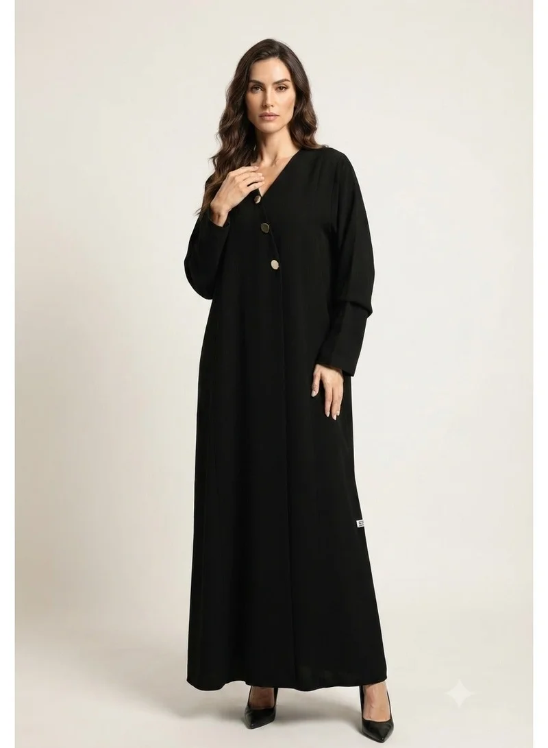 Nikias Black Soft Fabric with Golden Buttons and Slit – Sheila Included