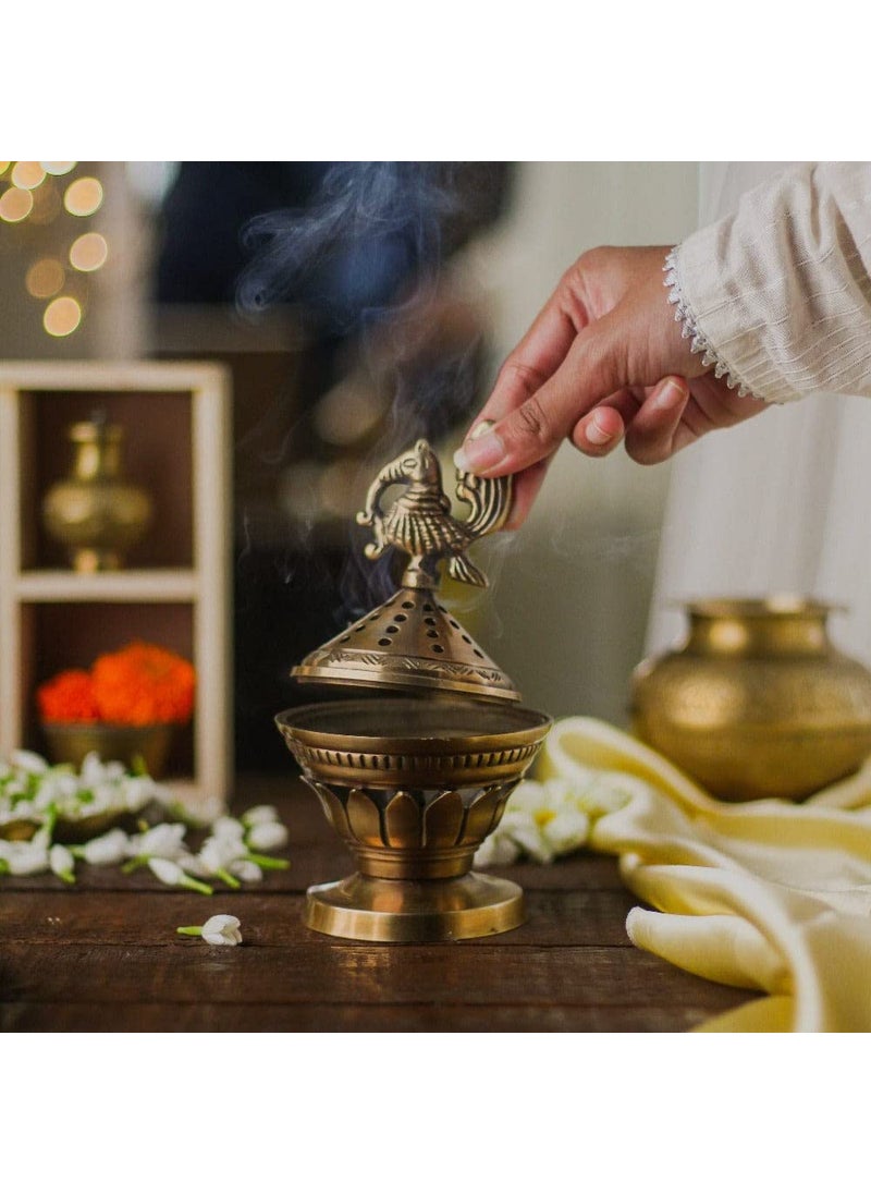 RITUALISTIC RITUALISTIC Konark Brass Loban Lamp Dhoop Holder Incense Burner Dhoop Dani Pooja Items Dhoop Batti Stand Sambrani Holder Pooja Room Decor  - Image 5