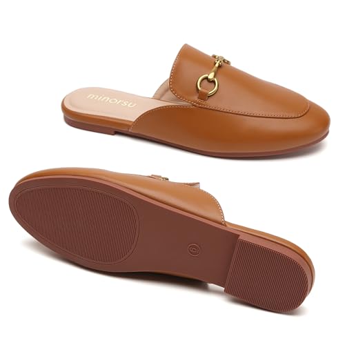 Minorsu Buckle Mules for Women Round Toe Backless Flat Mules Slides Mules Shoes Ladies Slip-on Loafers - Image 4