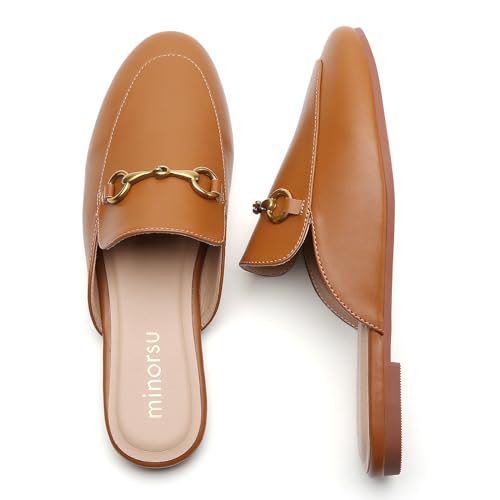 Minorsu Buckle Mules for Women Round Toe Backless Flat Mules Slides Mules Shoes Ladies Slip-on Loafers - Image 3
