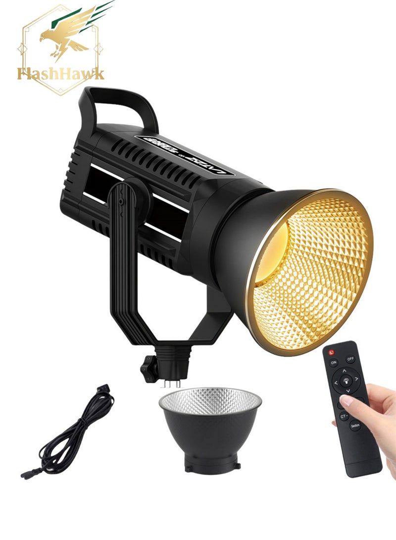 FlashHawk 150W LED Video Light with Standard Reflector & Remote Control - 3200K-5600K Dimmable, CRI>96, Bowens Mount, U-shaped 360° Rotation COB Photography Light for Studio/Streaming - Image 1