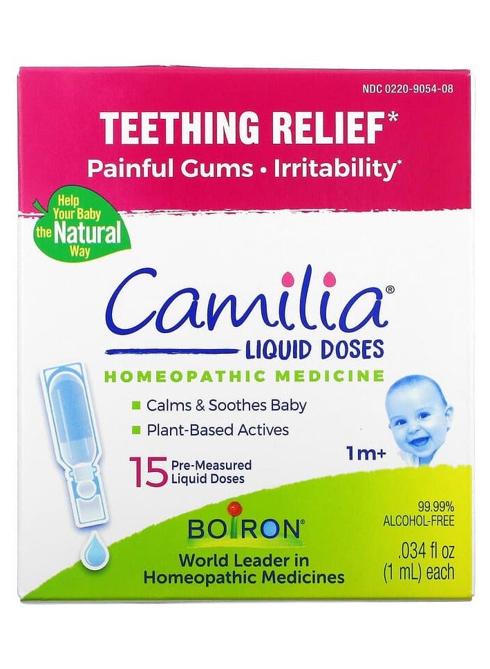 Teething Relief Painful Gums Irritability Camilia Liquid Doses Homeopathic Medicine 15 doses .034 FL OZ 1 ml each