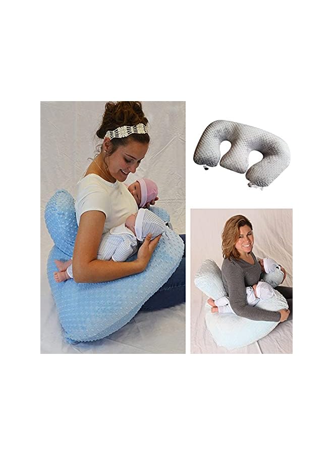 وسادة متعددة الوظائف للرضع التوأمين، وسادة للرضاعة للنساء الحوامل، وسادة دعم توأمي مصنوعة من قماش قطني قابلة للغسيل في ماكينة، باللون الرمادي - Image 3
