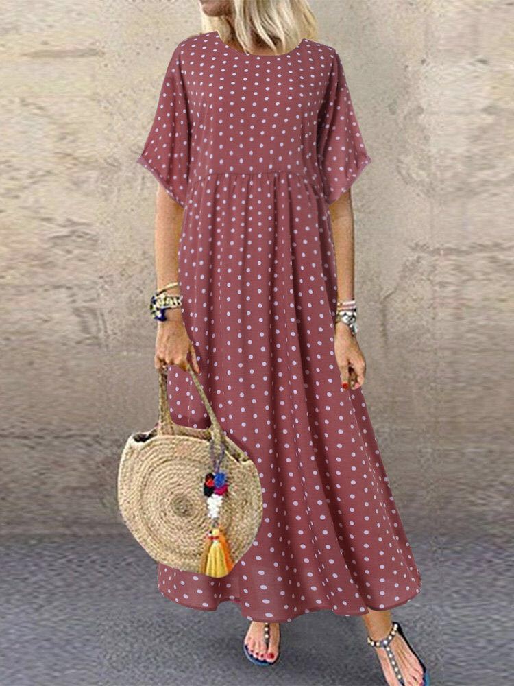 2024 Polka Dot Dress Summer Casual Short Sleeve Lotus root starch 