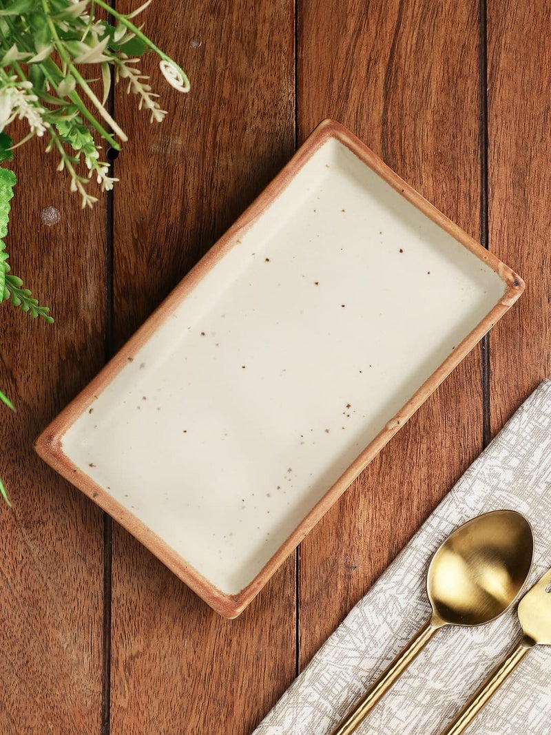 miah decor Miah Décor Ceramic Handcrafted White Matte Finish Platter(8"X4")-Pack of 1 Microwave & Dishwasher Safe - Image 1