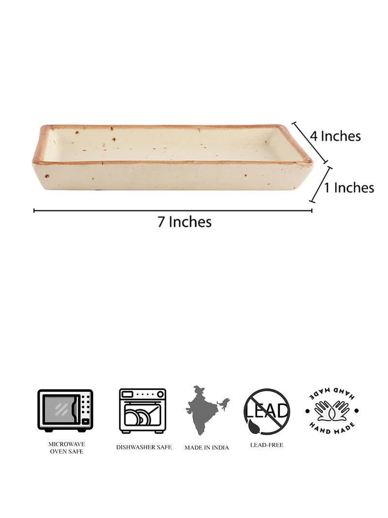 miah decor Miah Décor Ceramic Handcrafted White Matte Finish Platter(8"X4")-Pack of 1 Microwave & Dishwasher Safe - Image 3