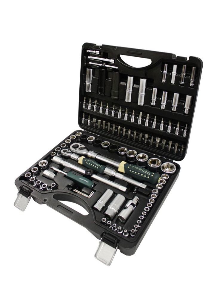 RockForce Professional Tool Kit with Telescopic Ratchets 108 pcs 1/4", 1/2" for Mechanics, DIY Home and Office, in a Plastic Suitcase