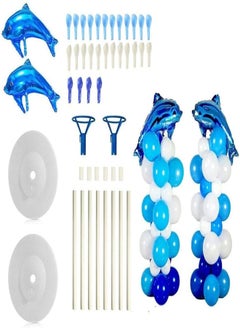 2 Sets Balloon Column Stand Base and Pole Kit - Blue Ocean Dolphins Theme - 5 Feet Height Balloon Towers for Birthday Wedding Party Decoration