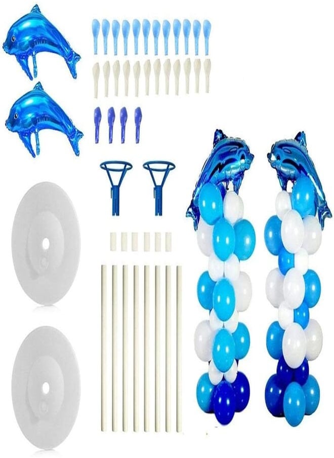 Generic - 2 Sets Balloon Column Stand Base and Pole Kit - Blue Ocean Dolphins Theme - 5 Feet Height Balloon Towers for Birthday Wedding Party Decoration - Image 1