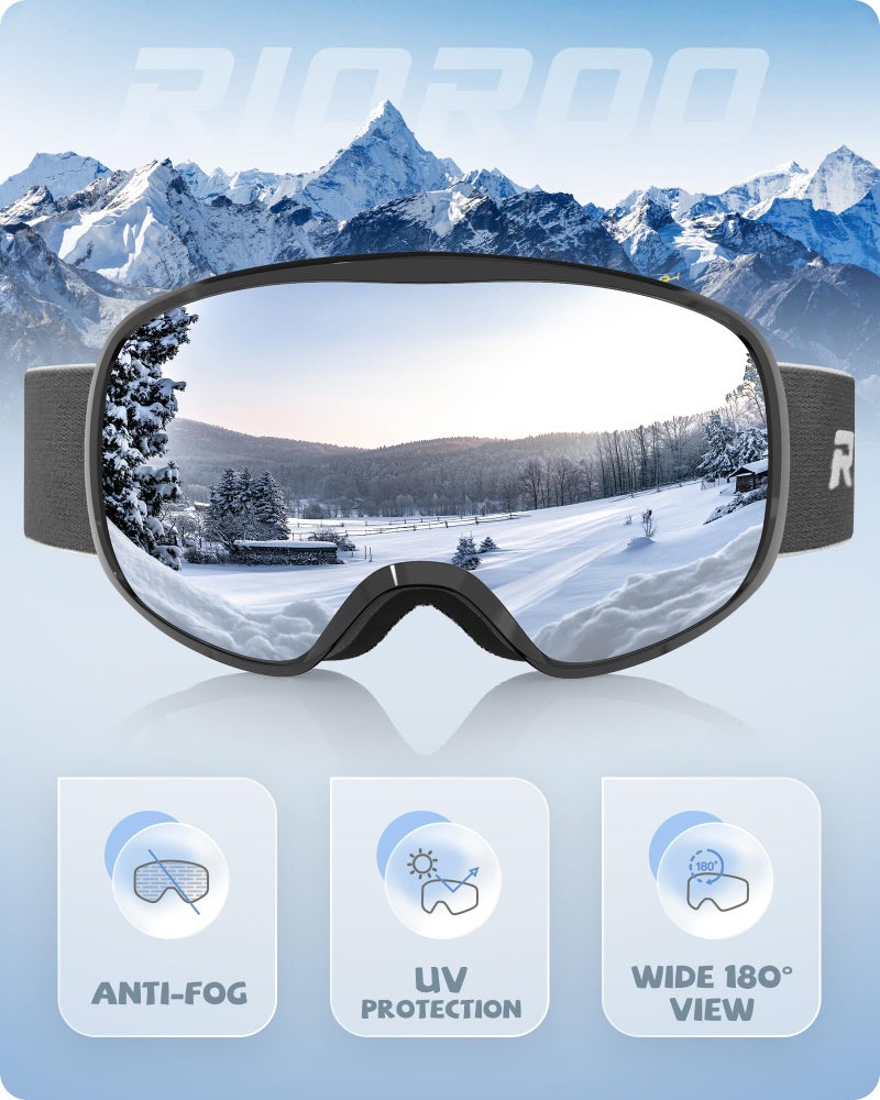 RIOROO Kids Ski Goggles, Toddler Snowboard Goggles For Boys Girls Aged 3-14, 100% UV Protection OTG Ski Goggles - Image 3