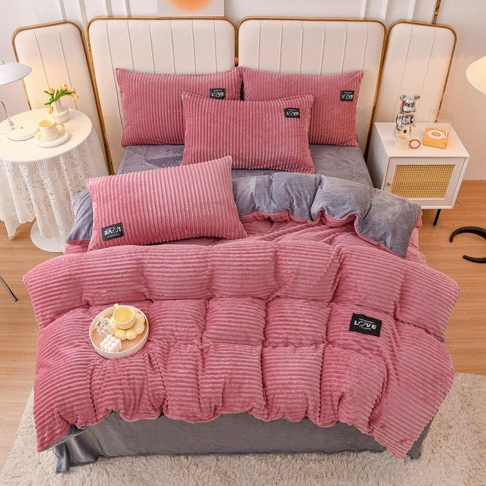 Magic Velvet Four-Piece Bedding Set For , Thickened Coral Velvet Three-Piece Set, Flannel Bed Sheet, Duvet Cover, Milk Velvet - Image 1