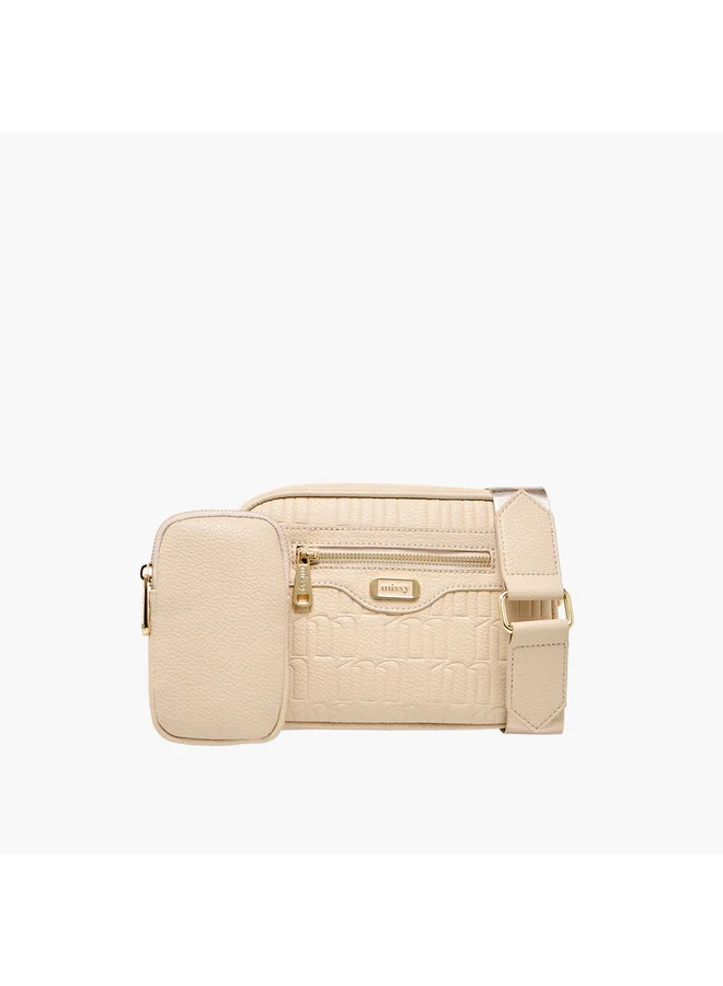 ميسي Women Monogram Embossed Crossbody Bag with Pouch and Adjustable Strap