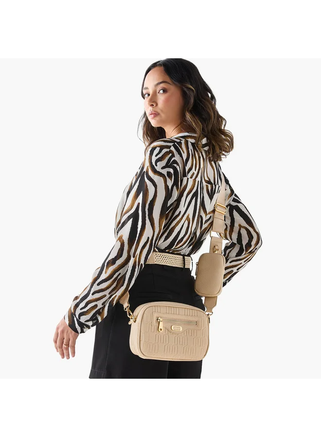 ميسي Women Monogram Embossed Crossbody Bag with Pouch and Adjustable Strap