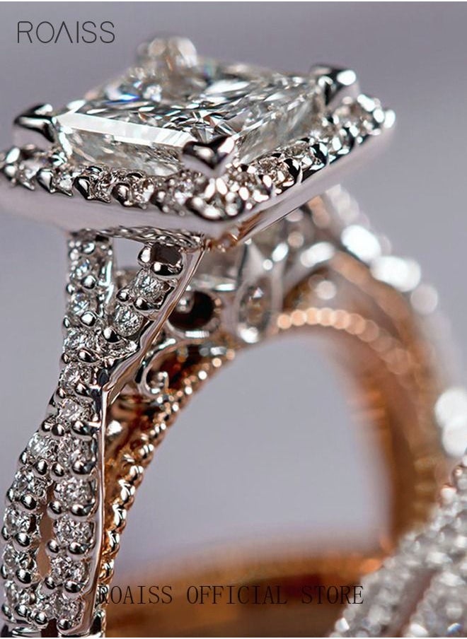 roaiss 3Pcs Zircon Ring Set Rhinestone Crystal Promise Engagement Eternity Rings Eternity Finger Jewelry Wedding Gift for Couples Men Women Teen Girls Rose Gold  - Image 4