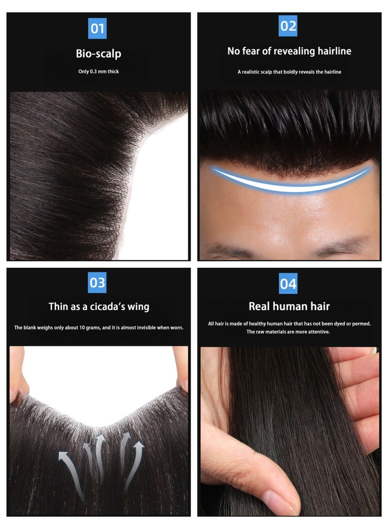 Joudi Men's forehead, hairline wig - 3.5*16 real hair full hand-woven invisible biological scalp wig, suitable for natural hairline - Image 5