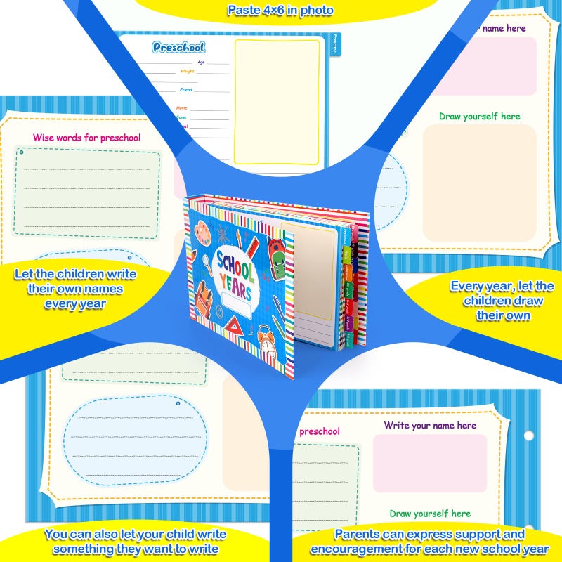 Kasfalci School Memory Book Scrapbook for Kids, Photo Album with Keepsake Pocket from Preschool to 12th Grade, Record School Days & Years Memories & Pictures - Image 5