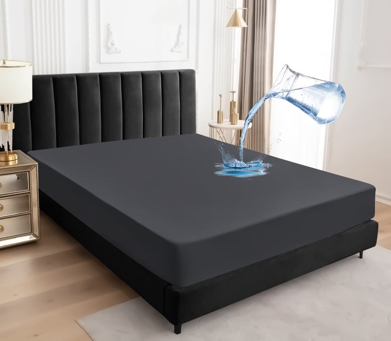 Sufdari Full Size Mattress Protector Waterproof Mattress Protector Fitted Sheet Style Mattress Cover with 18"" Deep Pocket Washable and Comfortable-Deep Gray Full - Image 1