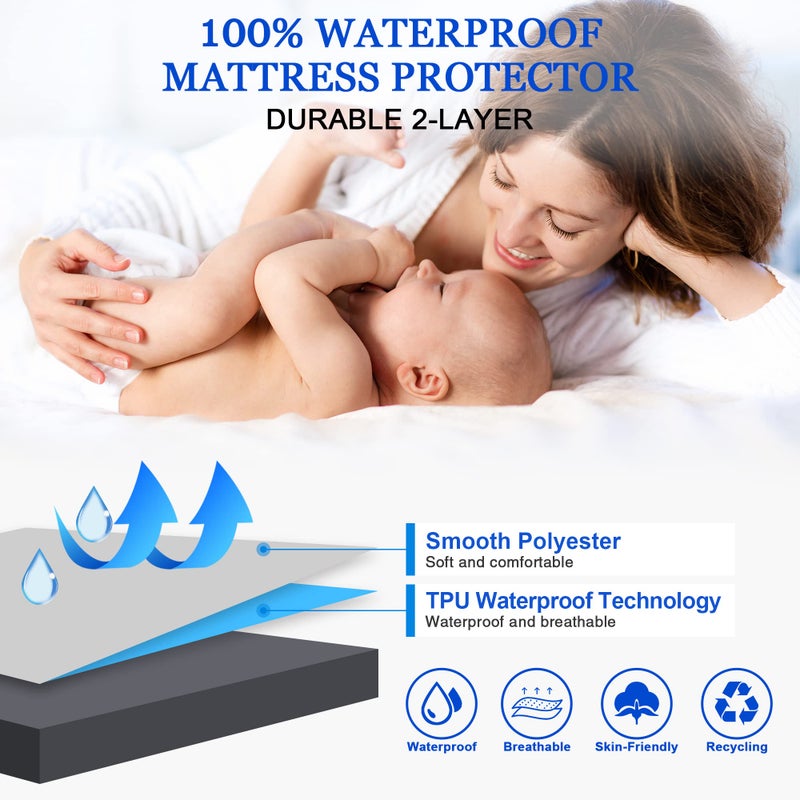 Sufdari Full Size Mattress Protector Waterproof Mattress Protector Fitted Sheet Style Mattress Cover with 18"" Deep Pocket Washable and Comfortable-Deep Gray Full - Image 3